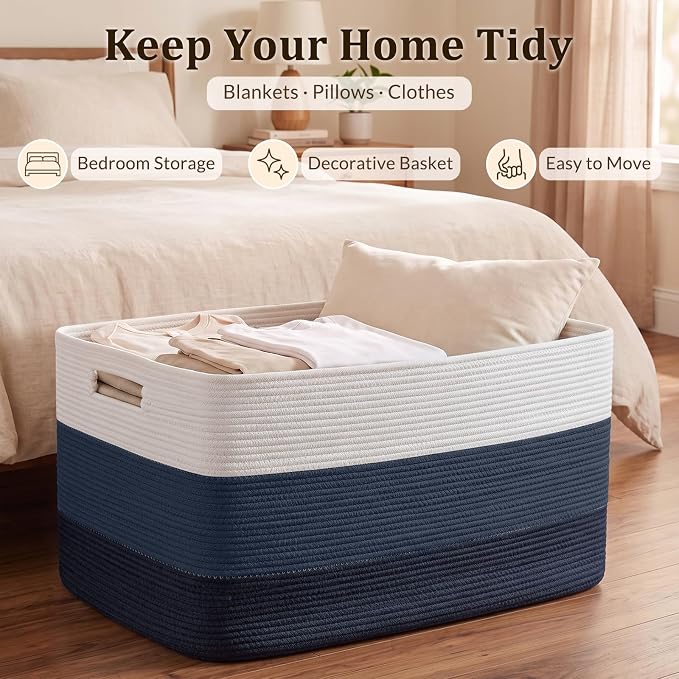 OIAHOMY 108L Extra Large Blanket Basket Dog Toy Basket Gradient Blue | - Image 5