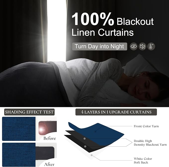 Navy Blue Blackout Curtains 92 Inch Length - Image 3