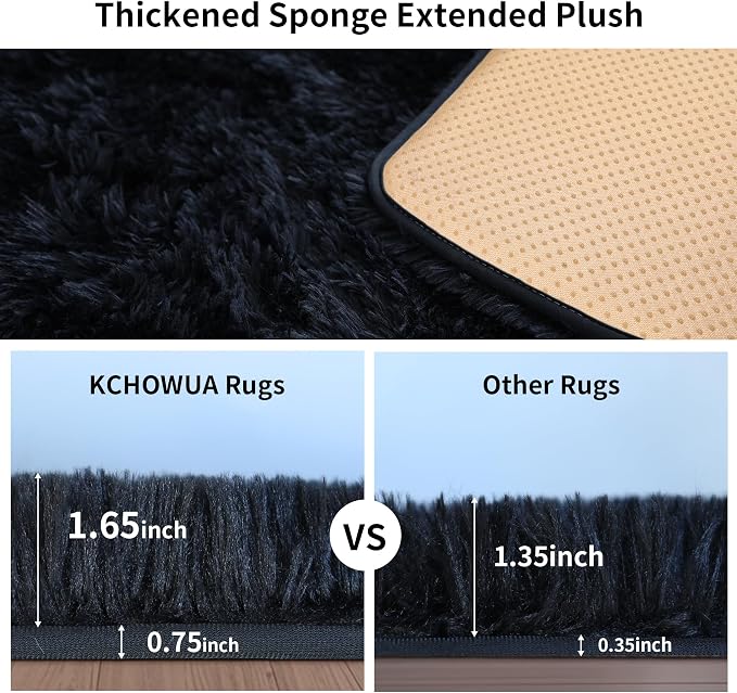 5x7 Thick Black Shag Rug for Bedroom, Soft Plush Fluffy Carpet | Area Rug for - Image 2