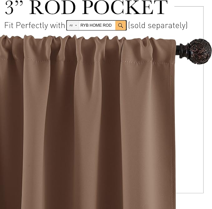 RYB HOME Cafe Blackout Curtains 30 inch Length, Short Window Curtain Tiers | - Image 2