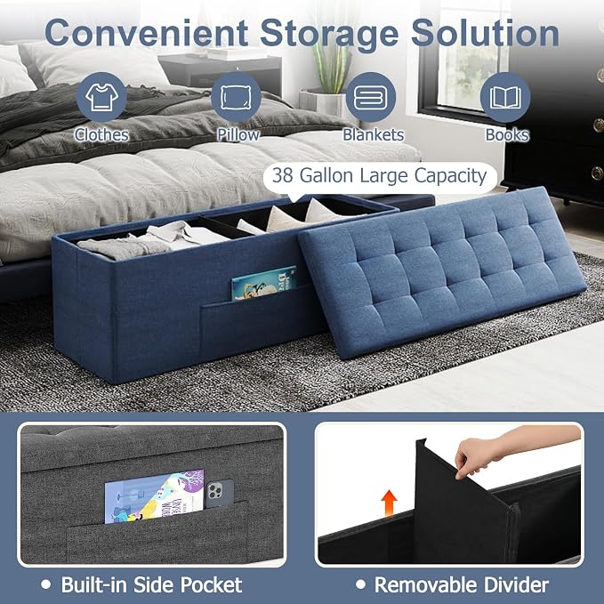 43" Folding Storage Ottoman Bench, End of Bed Foot Rest Stool - Image 5