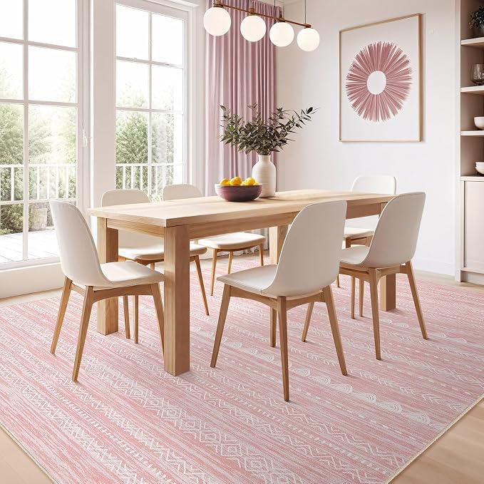 Nakagishi Boho 5x7 Pink Area Rug Living Room Rugs Machine Washable | Soft - Image 7