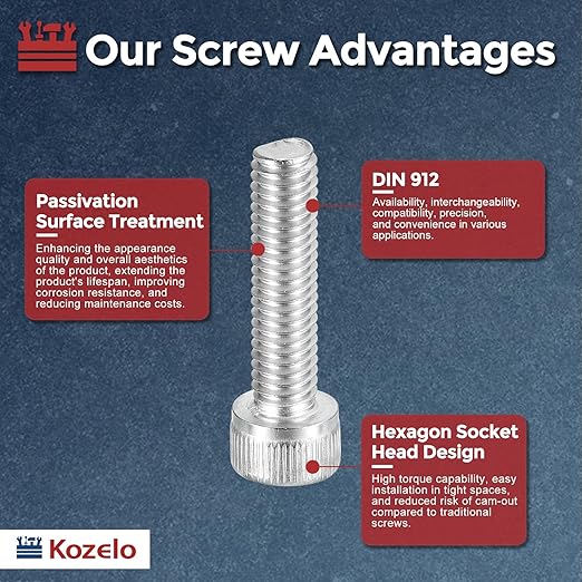 Kozelo 50pcs Socket Head Cap Screws - [M6-1 x 25mm] 304 Stainless Steel Allen Socket Drive for Electrical Motor 3D Printing Fan Engine Replacement Use, Silver