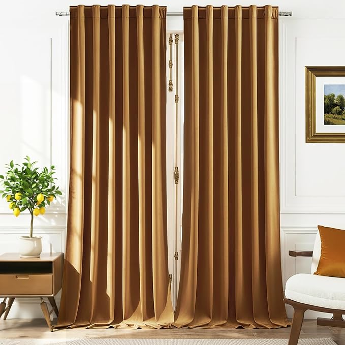 Timeper Gold Brown Velvet Curtains 72 inches 2 Panels, Light Blocking Curtains by Timeper