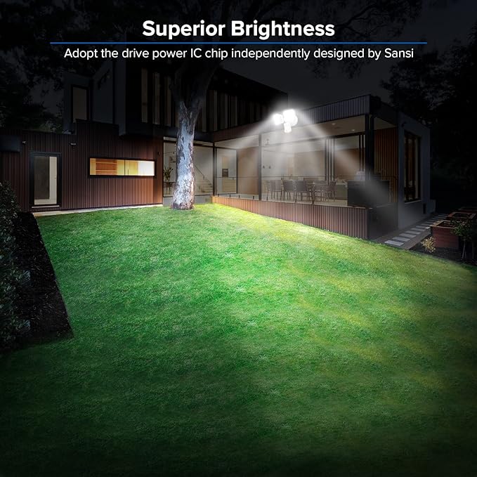 SANSI 36W 3600LM Motion Sensor Outdoor Lights, 50,000 Hrs Lifespan LED Flood Light Outdoor Motion Sensor, 350W Equiv 5000K Dusk to Dawn IP65, Super Bright for Yard Garage, White, Wired