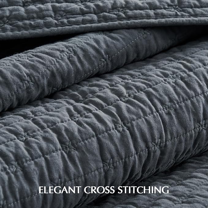 100% Cotton Cross Stitch 3-Piece Quilt Set, Midnight Blue | Cross Stitch Cotton - Image 3