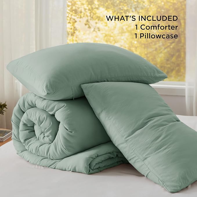 Bedsure Twin/Twin XL Comforter Set, Sage Green Soft Prewashed Bedding - Image 6