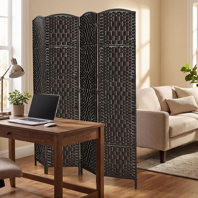 HOMCOM Room Divider 4-Panel, 6FT-Tall Folding Privacy Screen, Coffee | - Image 8