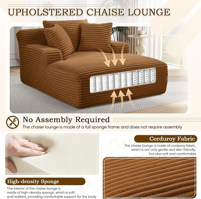 Oversized Chaise Lounge Chair Indoor, Comfy Fluffy Cloud Couch, Modern Deep - Image 3