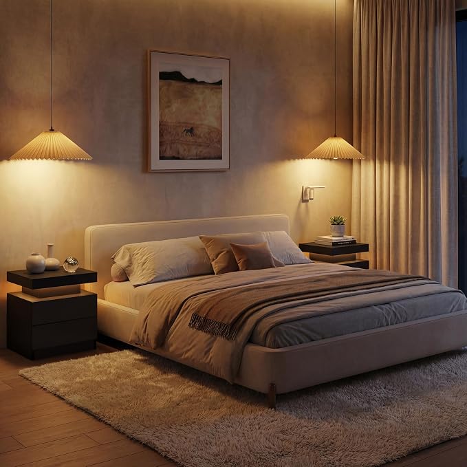 LED Nightstand with Wood 2 Drawers Modern Bedside Table - Image 7
