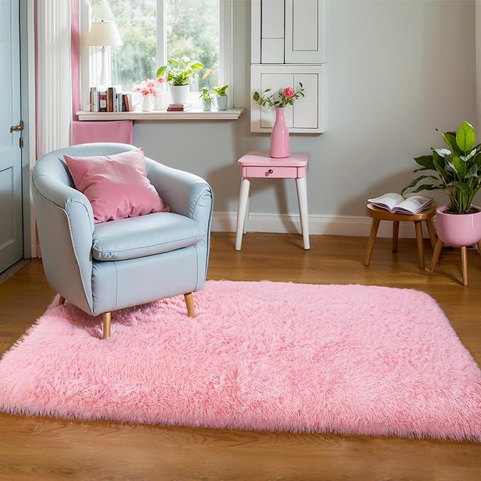 6x9 Thick Pink Shag Rug for Girls Bedroom, Soft Plush Fluffy Carpet | Area Rug - Image 7