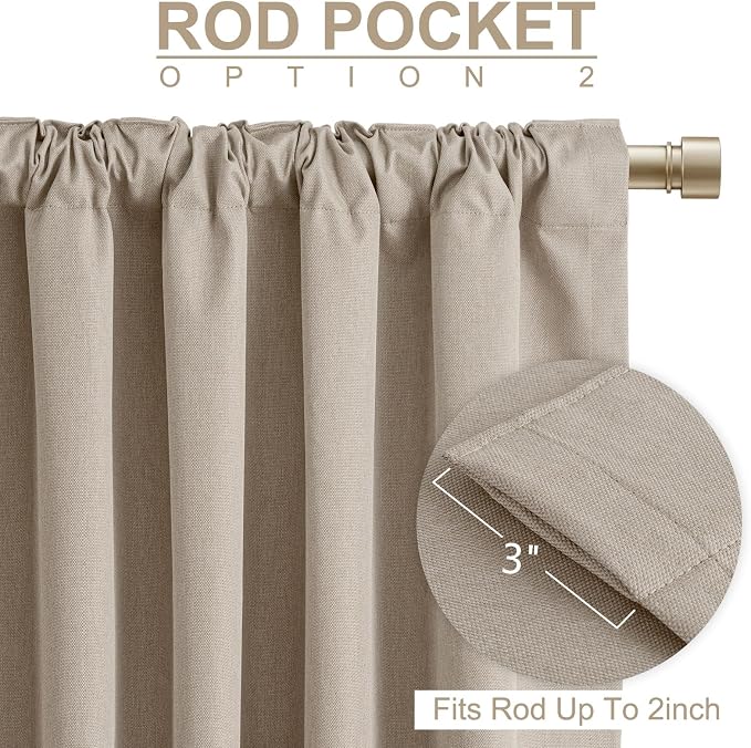 Linen Textured Blackout Sliding Door Curtains 108 Inch Long Burlywood Birch | - Image 4