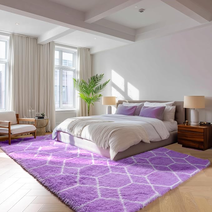 5x7 Area Rugs for Living Room Bedroom, Fluffy Purple and White Throw Rug - Image 6