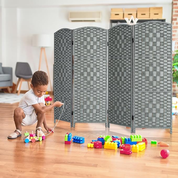 HALLYBEE Short Room Divider, Small Folding Privacy Screens, 4 Panel Grey | - Image 8