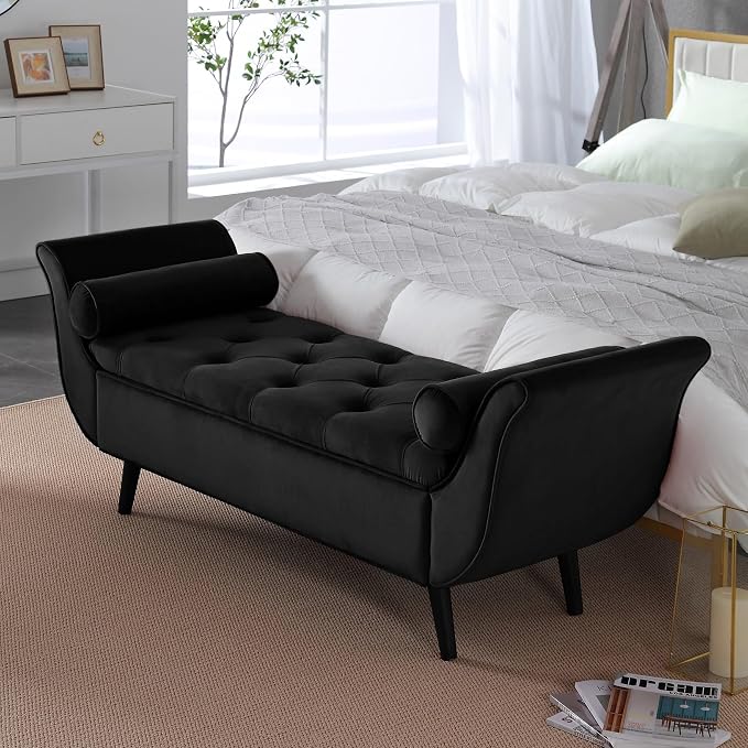 65" Velvet End of Bed Bench, Upholstered Seat by CDBBIB