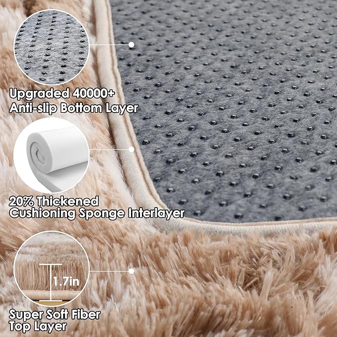 Runner Rugs for Bedroom Living Room, Tie-Dyed Beige 2x6 Bedside Hallway Fluffy - Image 3