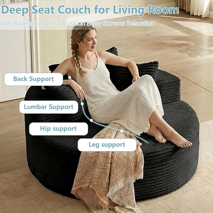 55'' Oversized Round Lounge Chaise Chair, Corduroy Upholstered Indoor Chaise - Image 4