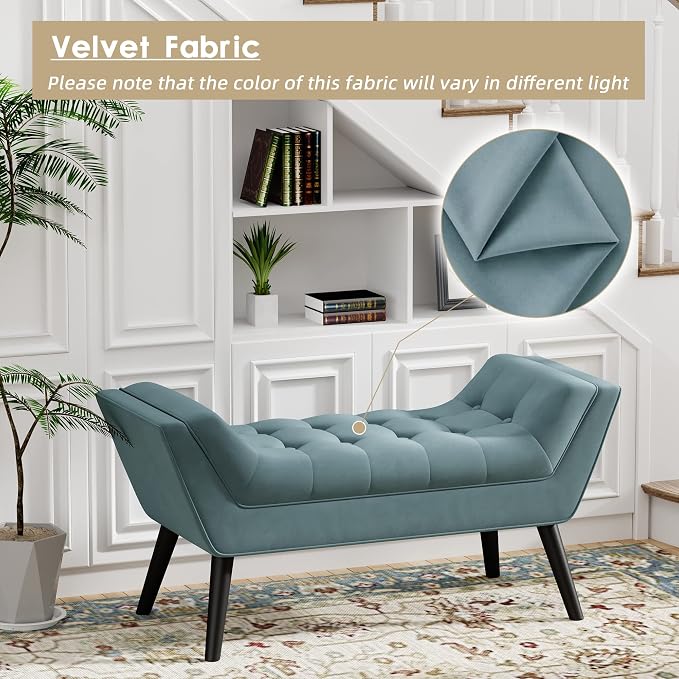 Velvet Bed Bench, Upholstered Entryway Ottoman Bench Seat - Image 3
