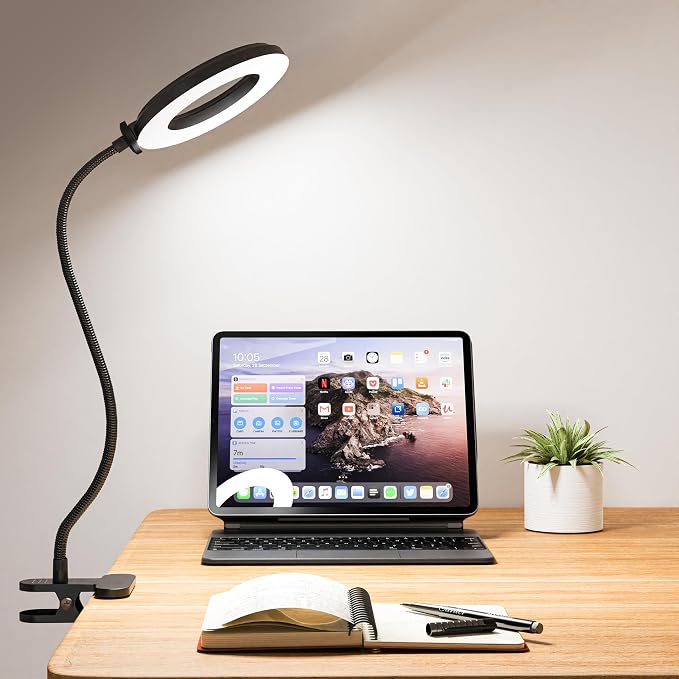 LED Desk Lamp with Clamp, 3 Color Modes, 10 Brightness | Eye-Caring Reading by TANTUU