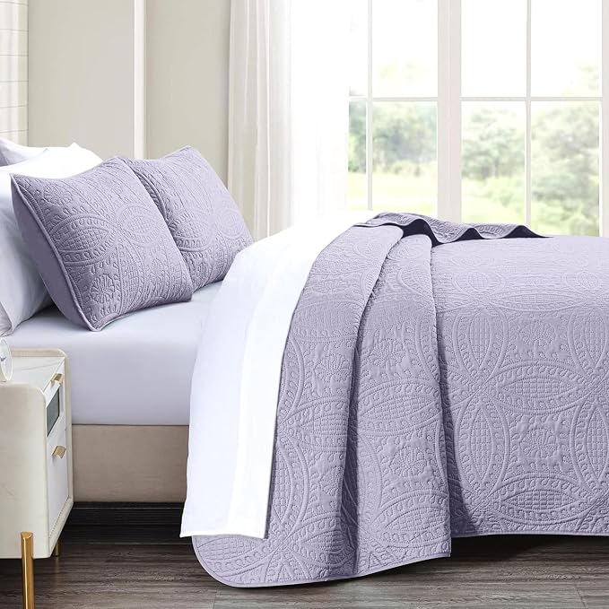 akkialla 118"x106" Lavender California King Quilt Set, Oversized Floor-Length - Image 4