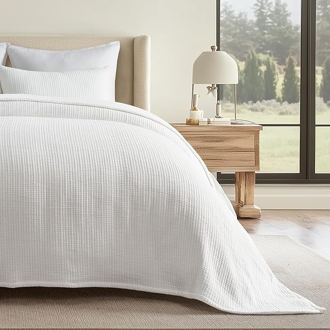 EVERGRACEHOME Cotton Gauze Matelassé Coverlet, King Size, Ivory White | Ultra by EVERGRACEHOME