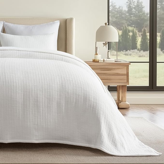 EVERGRACEHOME Cotton Gauze Matelassé Coverlet, Queen Size, Lightweight Textured - Image 6