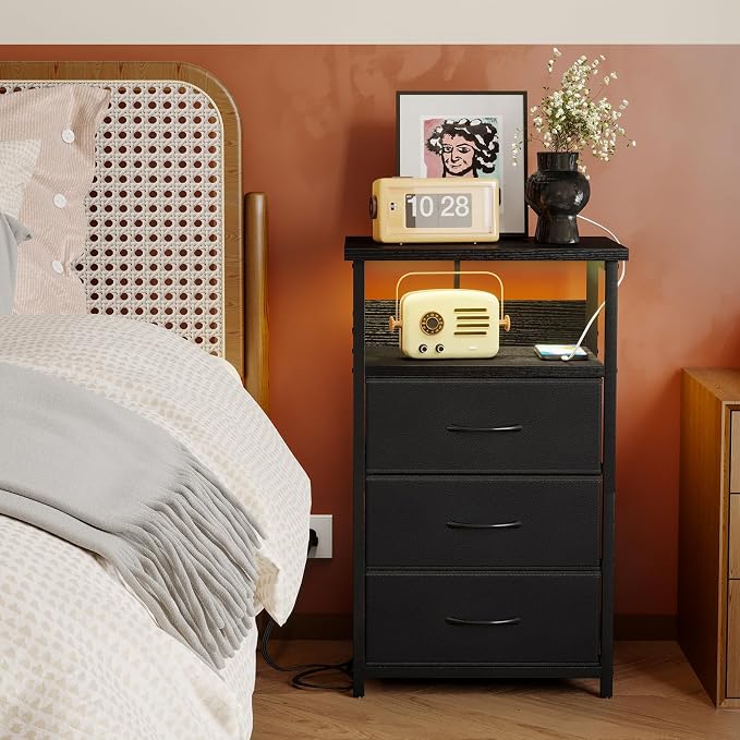 Fixwal Night Stand with 3 Drawers, built-in bedside charger, 2 AC outlets & 2 - Image 7