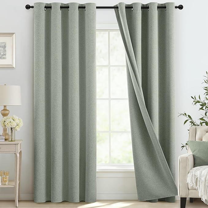 COSVIYA 100% Blackout Sage Green Linen Curtains & Drapes 84 Inch Length | Light by COSVIYA