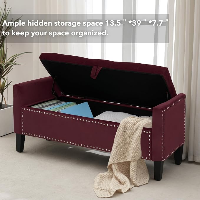Velvet Ottoman with Storage, Modern Storage Bench - Image 9