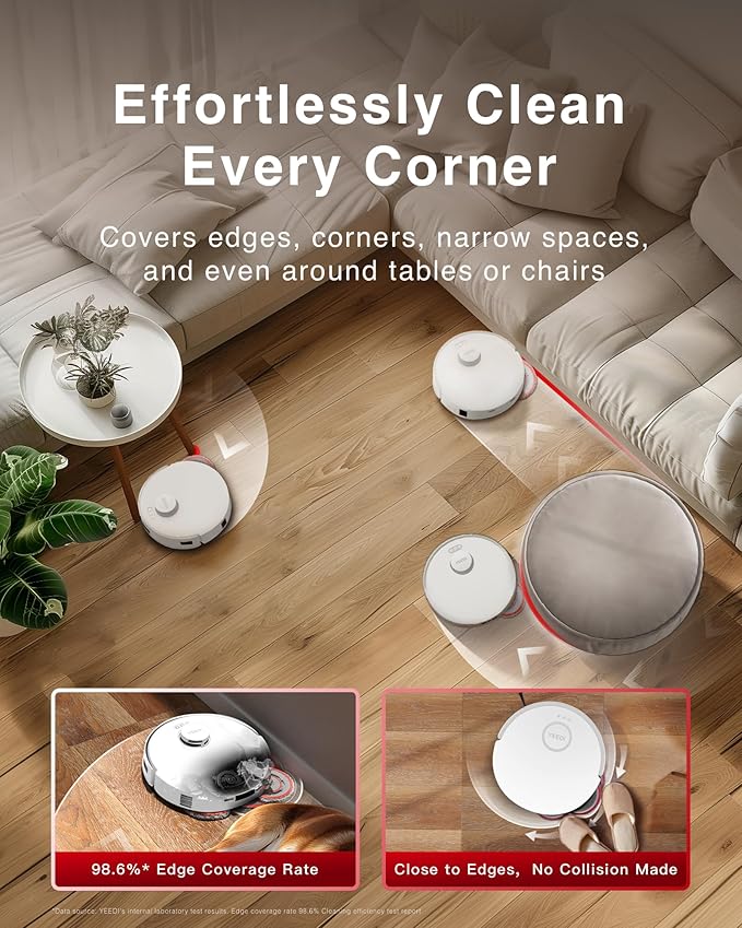 Yeedi M12 Ultra Plus Robot Vacuum & Mop – White Upgraded Version | 11800Pa Stronger Suction, ZeroTangle Hair-Free Brush, Includes 4 Dust Bags, Auto Hot-Water Mop Wash & Dry