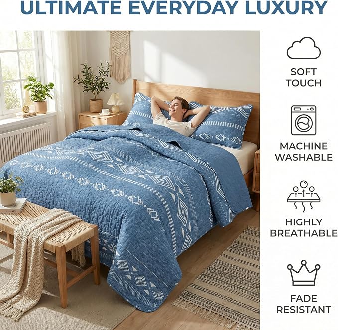 Whale Flotilla Reversible Blue Print Quilt King Size - Image 3