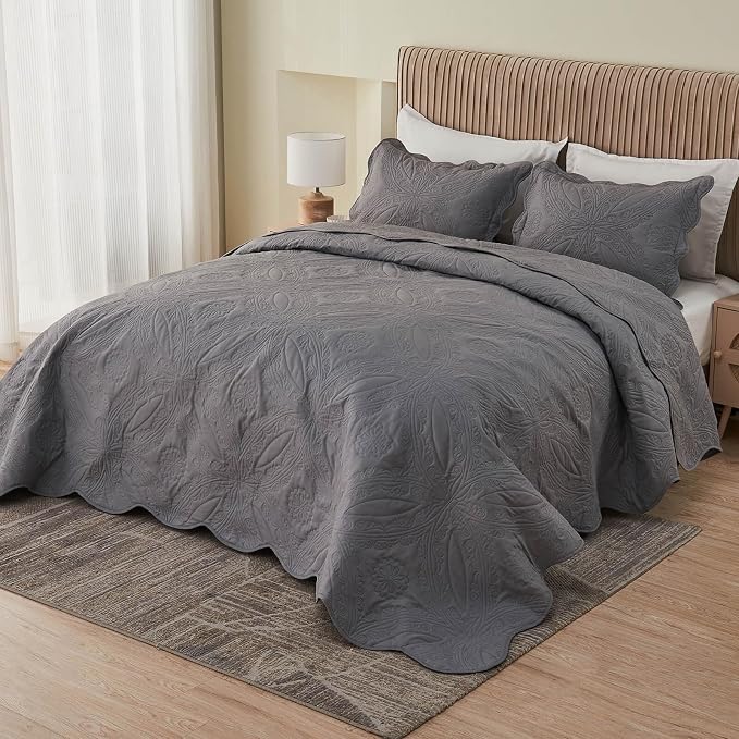 Kingnex Oversized King Bedspreads 128x120 Ultrasonic Quilted Dark Grey | Extra by Kingnex