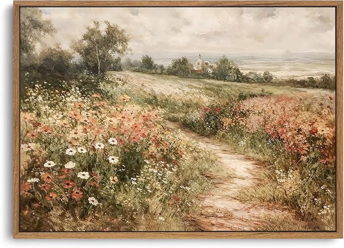 OIQArtOIQ Framed Canvas Wall Art, Vintage Decor, Landscape Nature Country by OIQArtOIQ