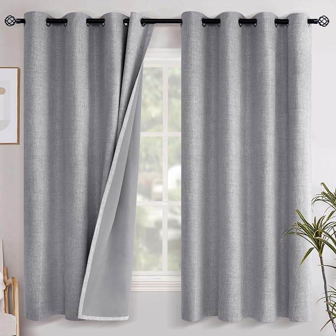 YoungsTex Grey Linen Blackout Curtains 68 Inch Length by YoungsTex
