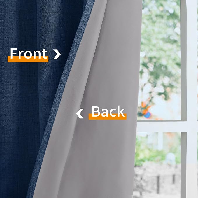 YoungsTex Navy Blue Linen Blackout Curtains 40 Inches Long - Image 6