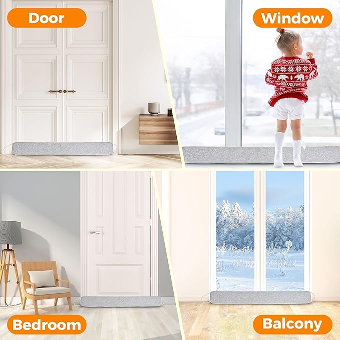 TORRAMI Under Door Draft Stoppers 38 Inch, Heavy Triangle Stop Draft Block Cold Air/Wind/Breeze Noise Blocker Door Sweeps Weather Stripping Bottom Seal Light Gray