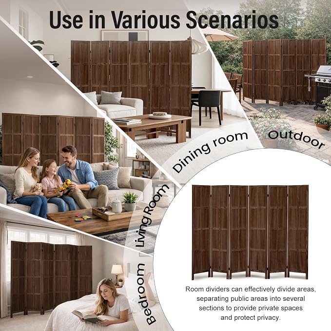 6 Panel Wood Room Divider and Folding Privacy Screen 67″, Freestanding Wall - Image 8