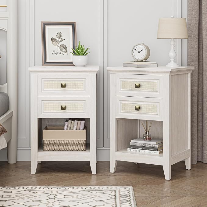RoyalCraft Boho Nightstand Set of 2, Tall Bedside Table by Bringyoubetterlife
