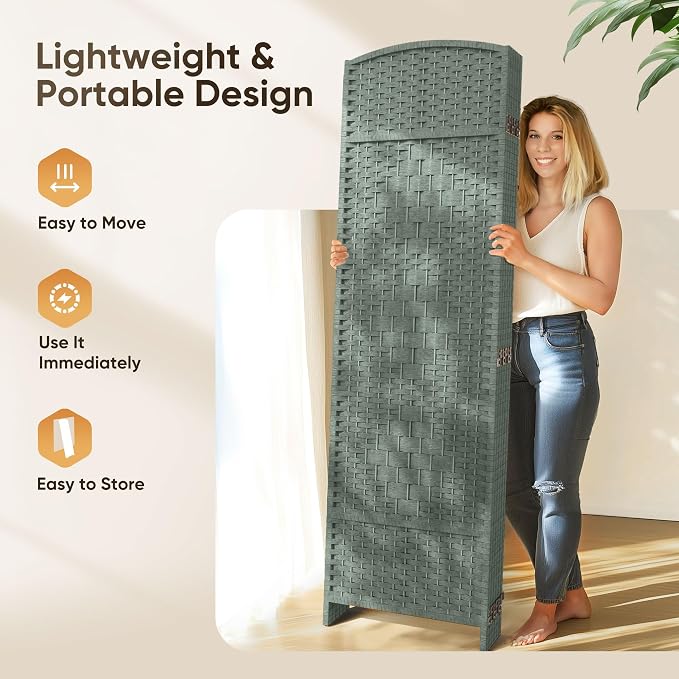 Rattan Room Divider, 6-Panel Folding Privacy Screen 6ft. Extra Wide | Double - Image 5