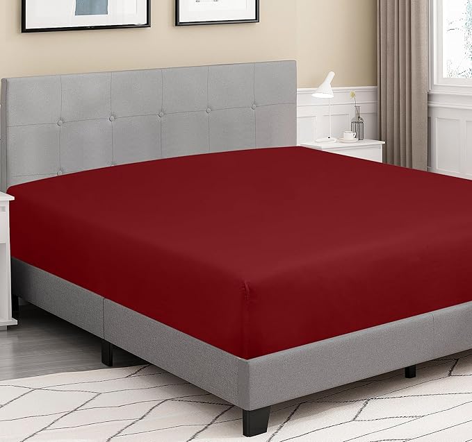 ROYALE LINENS 300 Thread Count 100% Long Staple Combed Cotton Fitted Sheet King - Super Soft Deep Pocket Bottom Sheet - Fitted Sheets Only - Elastic Sheets (King, Red)
