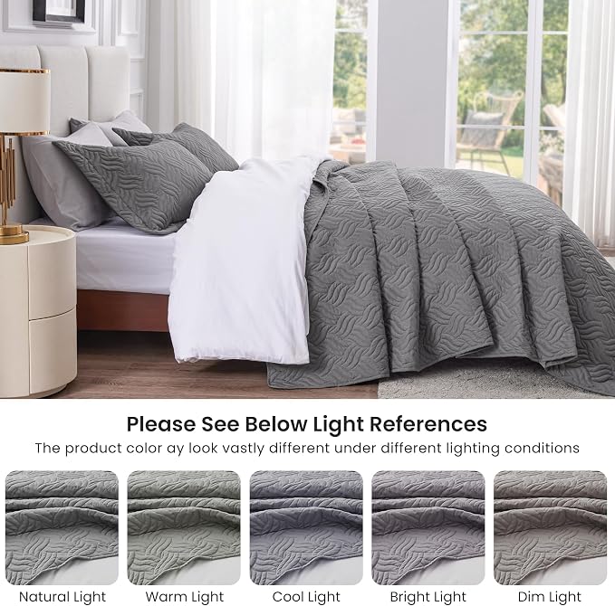 Love's cabin King Size Quilt Bedding Set Grey Bedspreads - Image 5