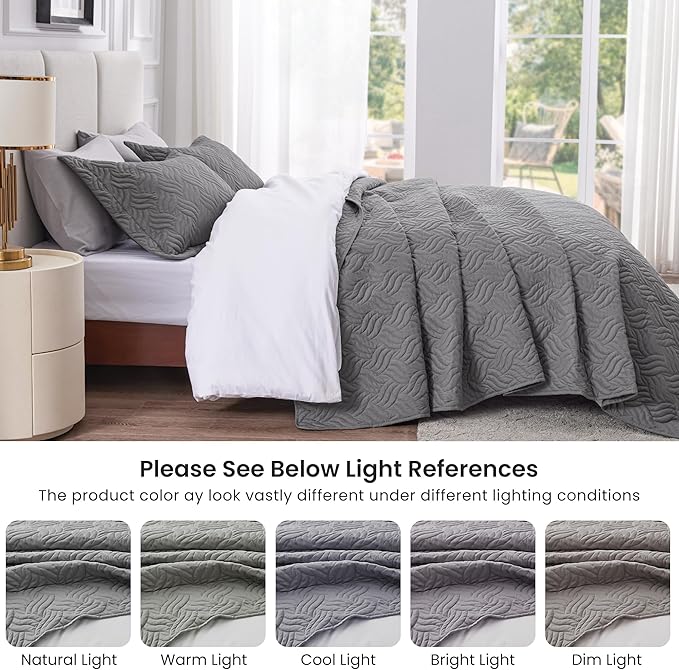 Love's cabin Quilts for Queen Bed Grey Bedspreads Bedding Set - Image 5