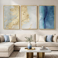 Large Framed Abstract Wall Art for Living Room, Luxury Modern 3 Piece Blue and by Cuspin