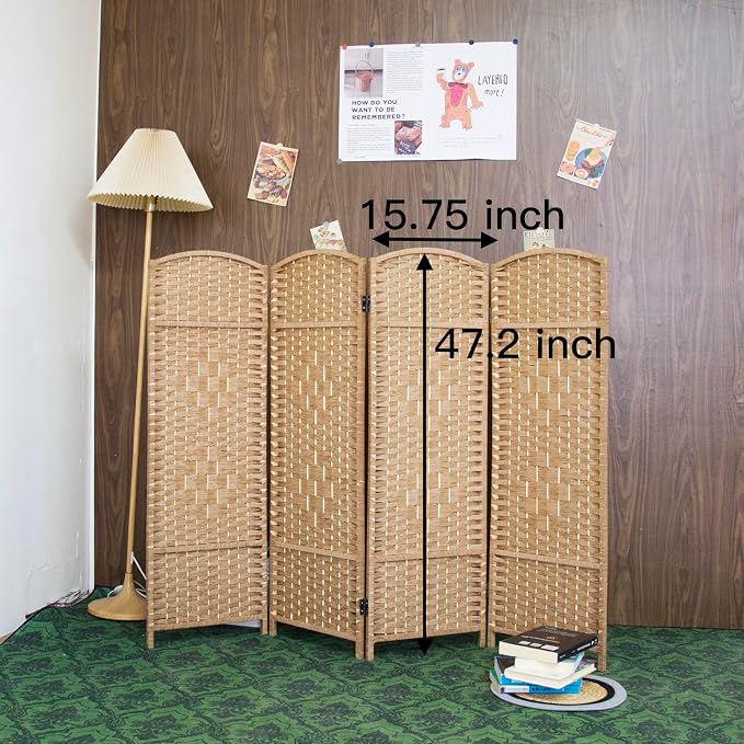 4-Panel Short Room Divider, 3.9 ft Freestanding Partition Wall, Light Brown - Image 5