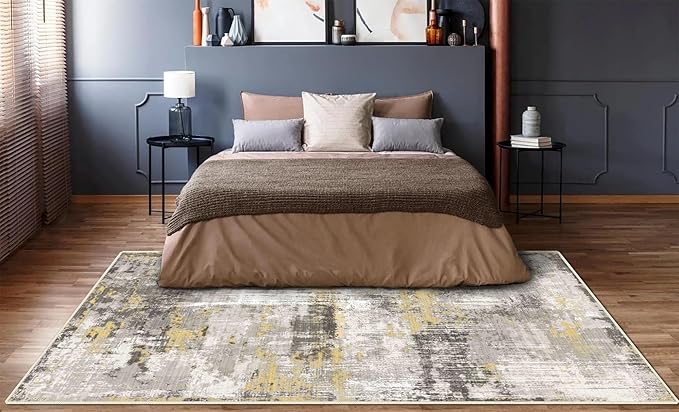 8x10 Area Rugs for Living Room, Non-Slip Backing Washable Rug 8x10, Large Area Rug Soft Carpet for Bedroom Dining Room, Modern, Easy Clean, Durable, Low Pile Rug Under Table, Yellow