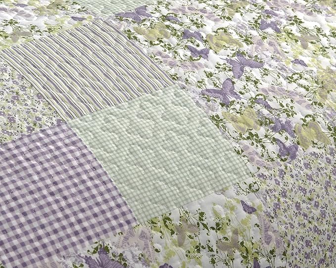 Chezmoi Collection Daisy 3-Piece Printed Patchwork Quilt Set - Image 3
