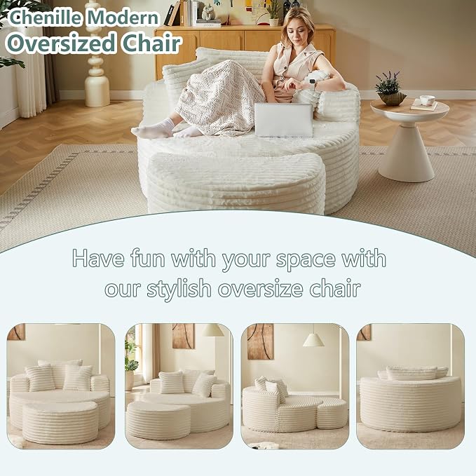 55'' Oversized Round Chair Lounge Chaise Indoor - Image 7
