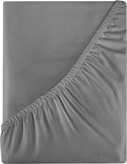 ROYALE LINENS 400 Thread Count 100% American Grown Cotton Fitted Sheet Queen Size - All Around Elastic Fitted Sheet - Luxury Sateen Weave - Snug Fit Bottom Sheets Fit Up to 16" (Queen,Spanish Slate)