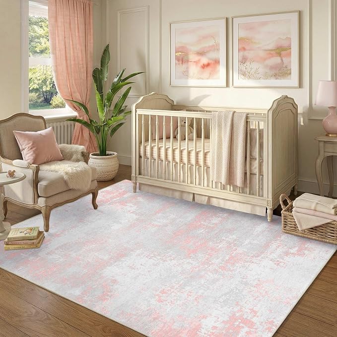 Latte&Fog Pink 4x6 Area Rug for Entryway, Modern Abstract Cute Small Rugs | for - Image 3