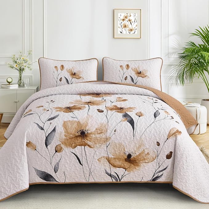 Mybedsoul King Size Quilt Set Brown, Reversible Polyester Coverlet Set by Mybedsoul